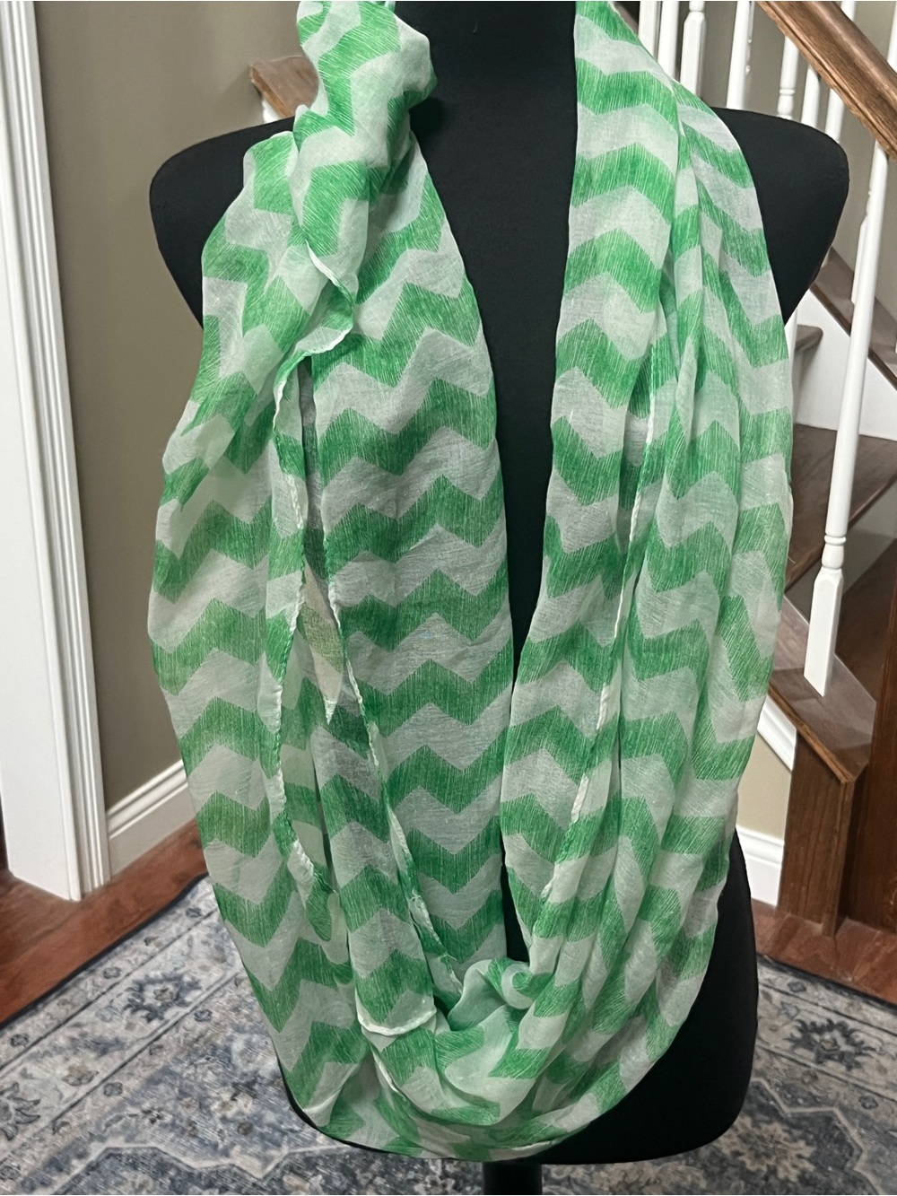 Green & White Chevron Infinity Scarf